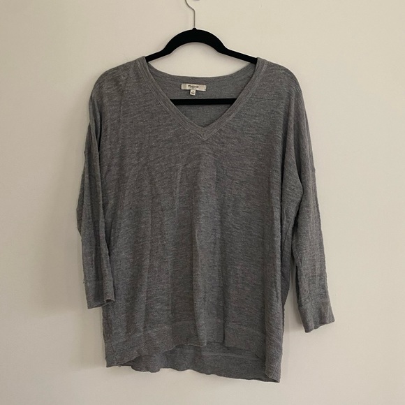 Madewell Solid Gray V-Neck Slub Sweater - Picture 2 of 6